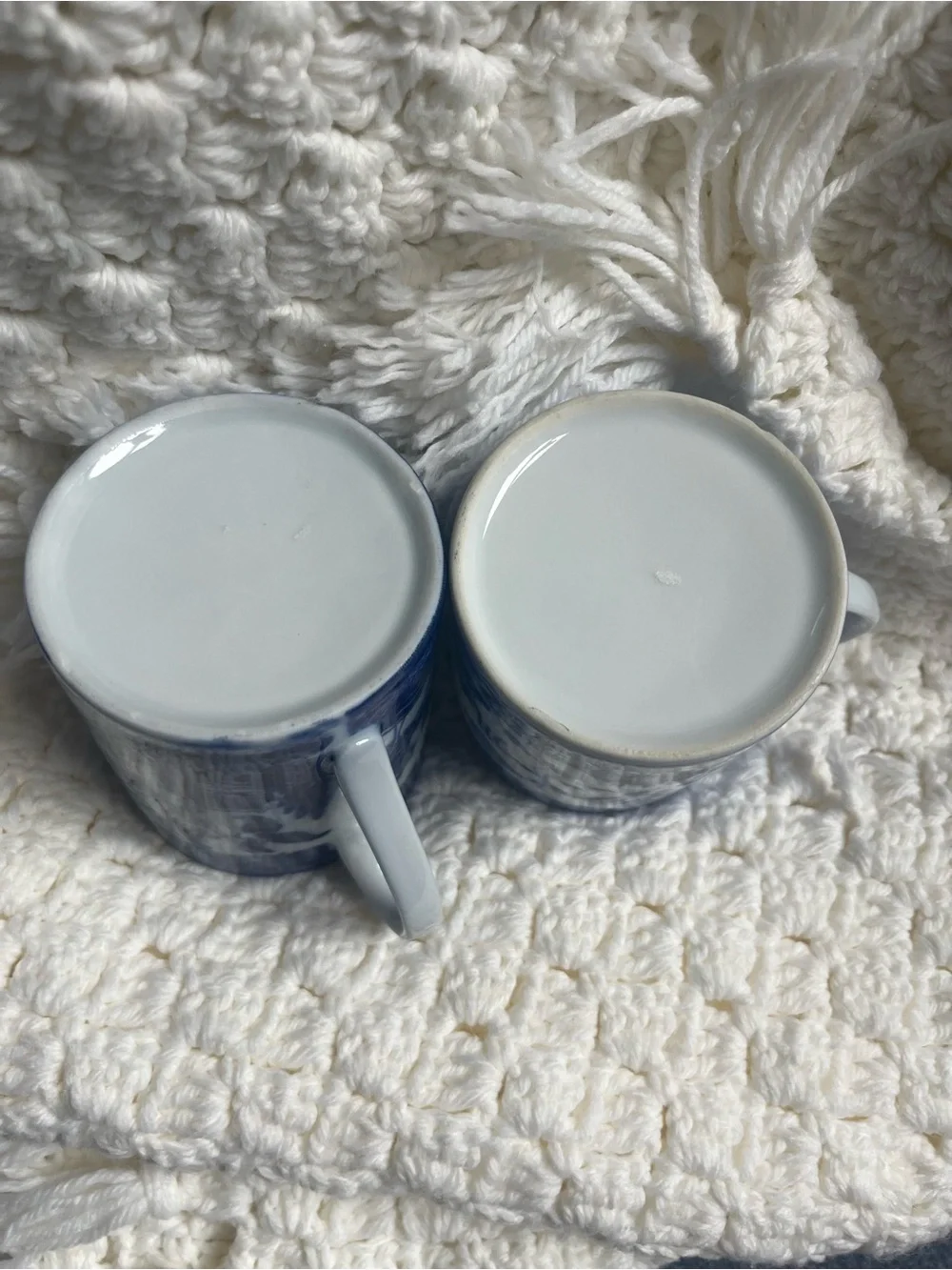 Porcelain Blue and White Willow-Style Mugs - Set of 2
